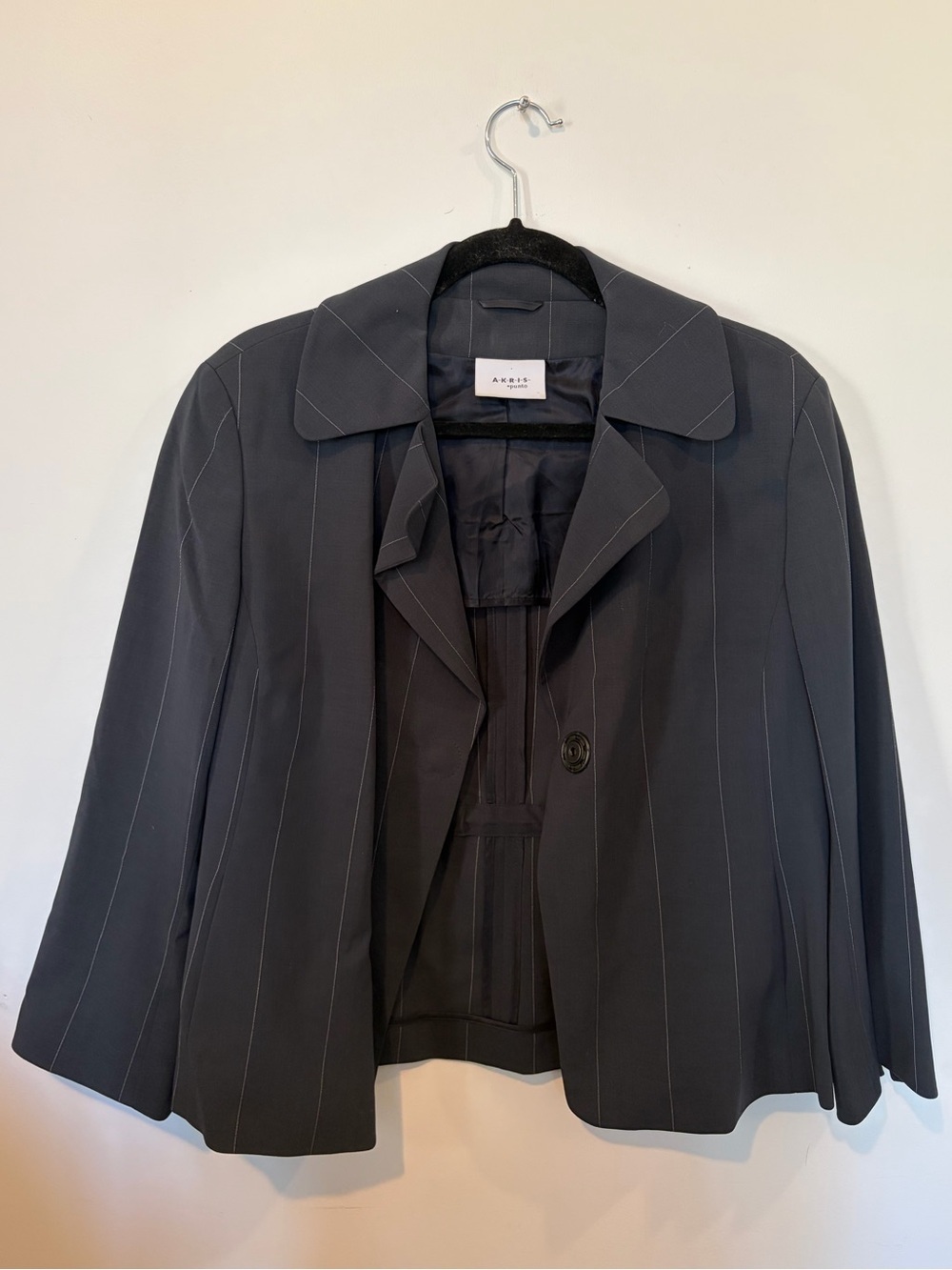 Akris Punto 100% Wool Pinstripe Blazer with Adjustable Strap - 10